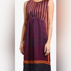 Max Studio Silky Poly blend empire waist Dress EUC striped purple orange It#C55